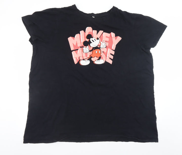 Primark Women Black Mickey Mouse T-Shirt 2XL Short Sleeve Cotton