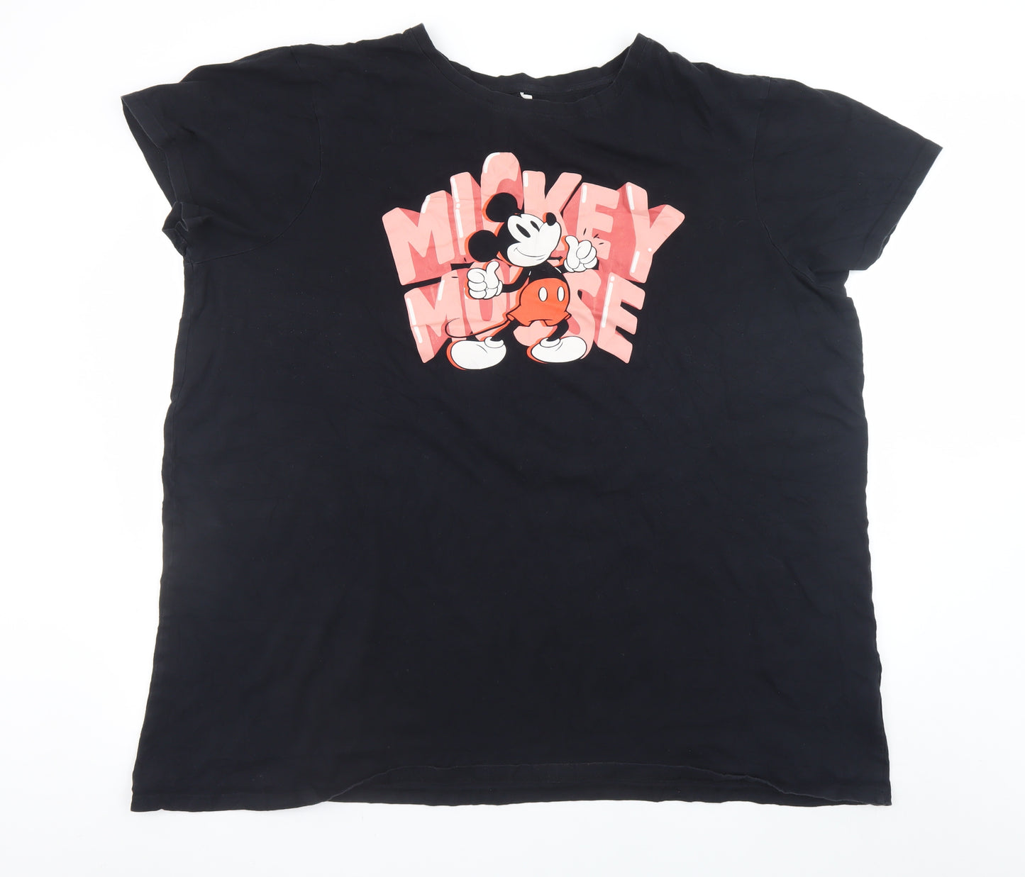 Primark Women Black Mickey Mouse T-Shirt 2XL Short Sleeve Cotton
