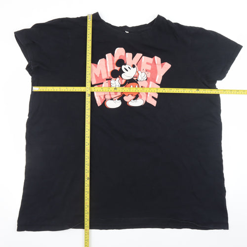 Primark Women Black Mickey Mouse T-Shirt 2XL Short Sleeve Cotton