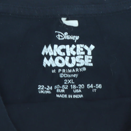 Primark Women Black Mickey Mouse T-Shirt 2XL Short Sleeve Cotton