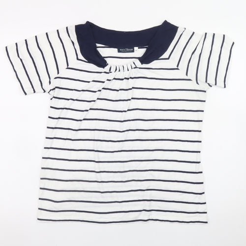 C&A Women’s White Navy Striped Short Sleeve Jersey T-Shirt M