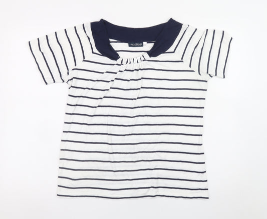 C&A Women’s White Navy Striped Short Sleeve Jersey T-Shirt M
