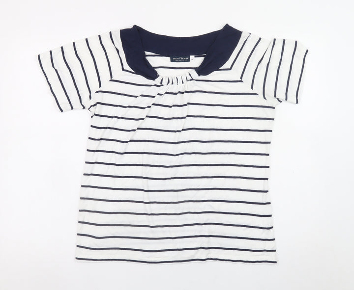 C&A Women’s White Navy Striped Short Sleeve Jersey T-Shirt M