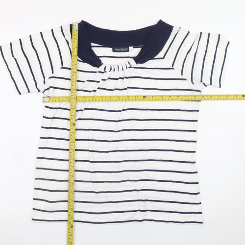 C&A Women’s White Navy Striped Short Sleeve Jersey T-Shirt M