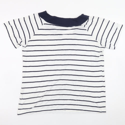 C&A Women’s White Navy Striped Short Sleeve Jersey T-Shirt M