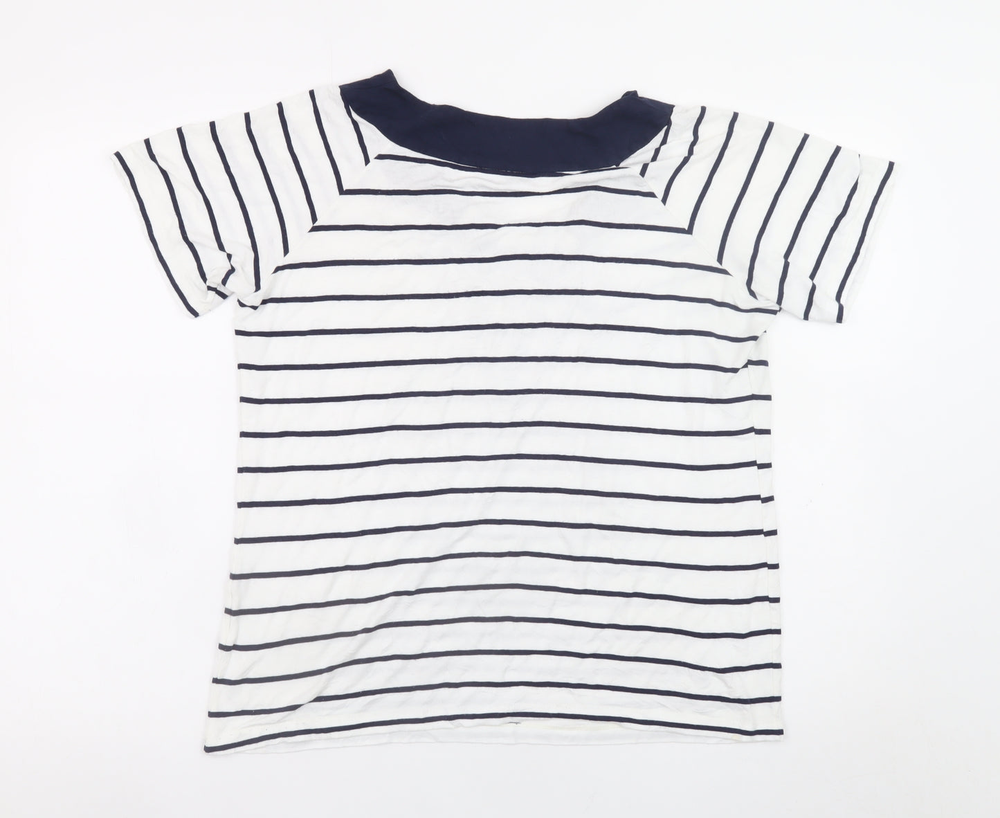 C&A Women’s White Navy Striped Short Sleeve Jersey T-Shirt M