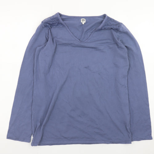 La Redoute Women Blue V-Neck Long Sleeve Cotton Blend Top Size 12