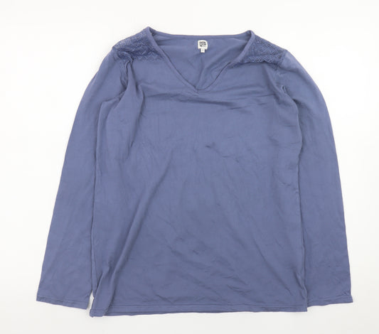 La Redoute Women Blue V-Neck Long Sleeve Cotton Blend Top Size 12