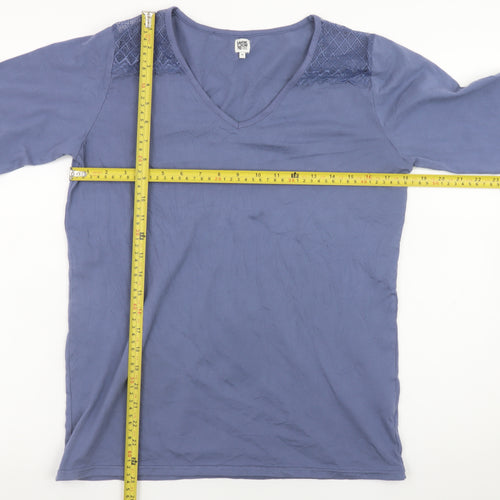 La Redoute Women Blue V-Neck Long Sleeve Cotton Blend Top Size 12