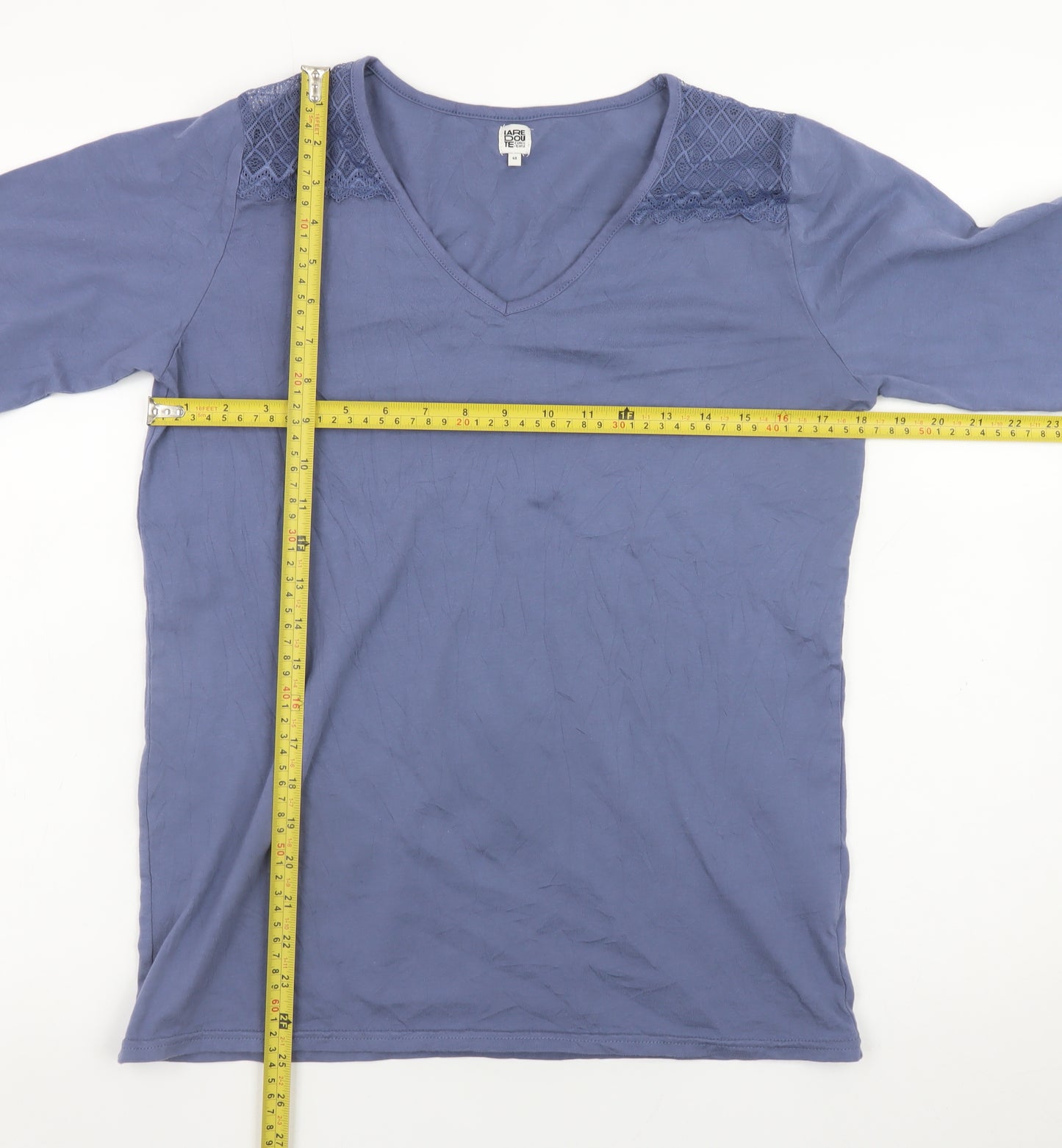 La Redoute Women Blue V-Neck Long Sleeve Cotton Blend Top Size 12
