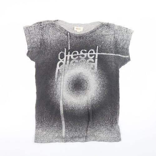 Diesel Womens Grey Cotton Graphic T-Shirt Size L