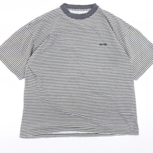 Ping Pong Men's Grey Striped Cotton Crew Neck T-Shirt Size M