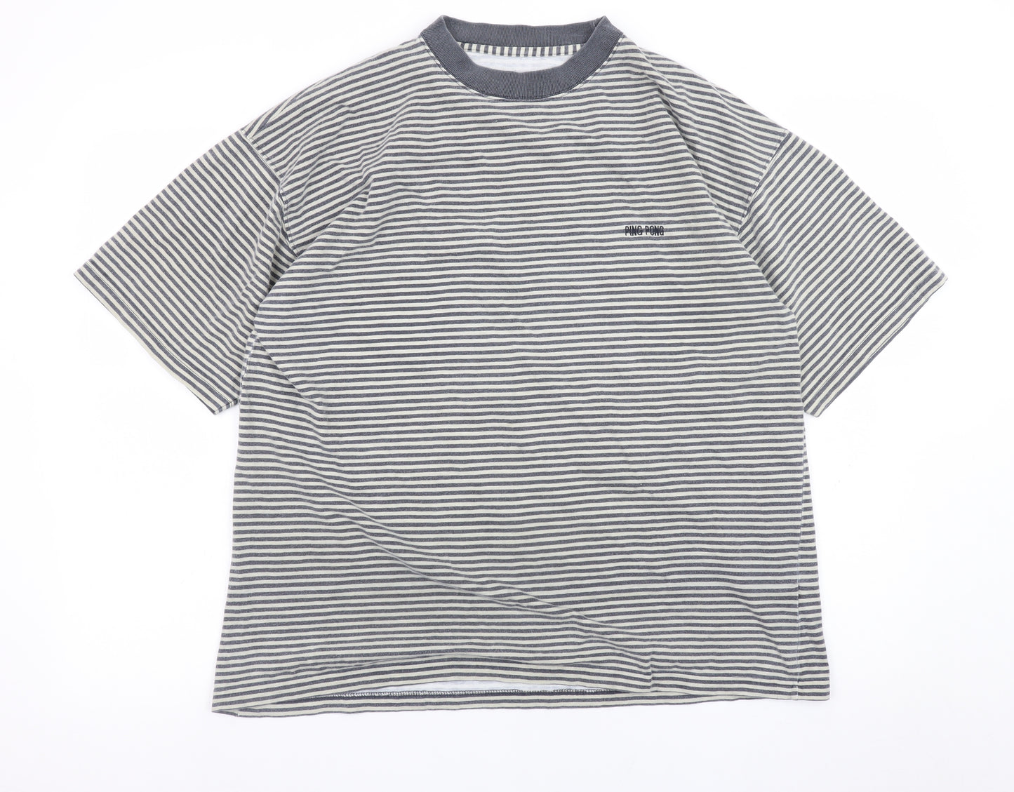 Ping Pong Men's Grey Striped Cotton Crew Neck T-Shirt Size M