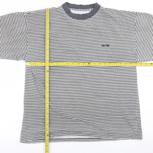Ping Pong Men's Grey Striped Cotton Crew Neck T-Shirt Size M
