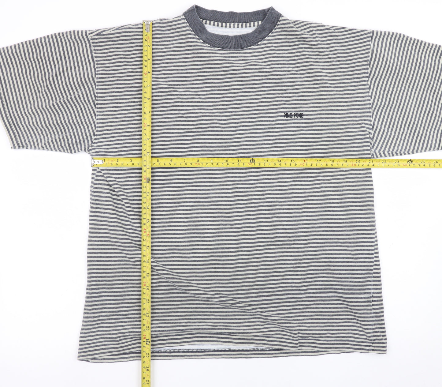 Ping Pong Men's Grey Striped Cotton Crew Neck T-Shirt Size M