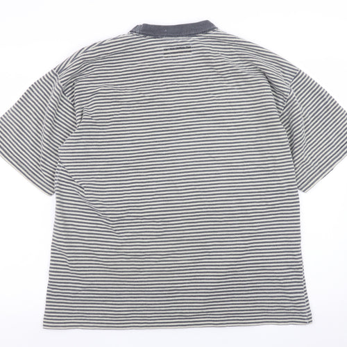 Ping Pong Men's Grey Striped Cotton Crew Neck T-Shirt Size M