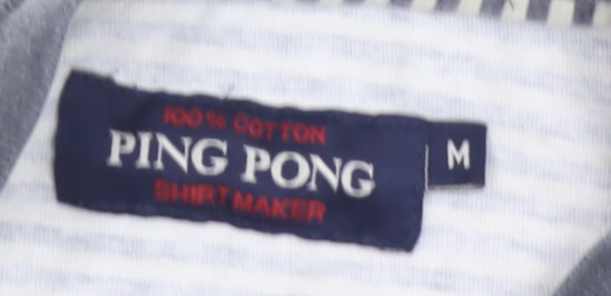Ping Pong Men's Grey Striped Cotton Crew Neck T-Shirt Size M