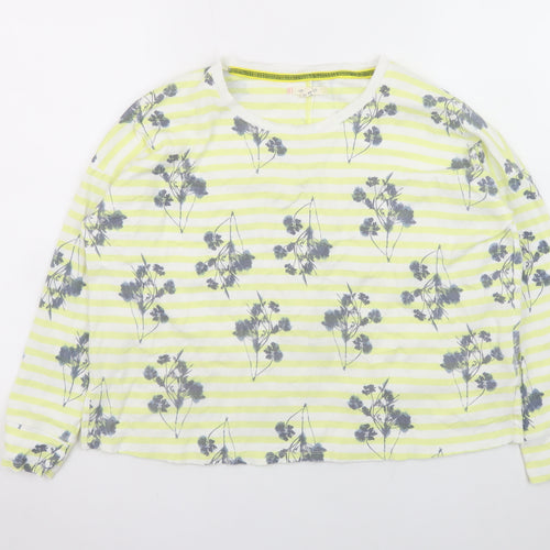 White Stuff Women's Yellow Floral Stripe Cotton Long Sleeve Top Size 14