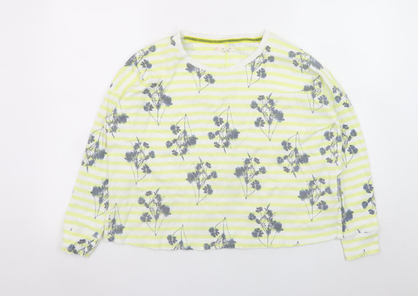 White Stuff Women's Yellow Floral Stripe Cotton Long Sleeve Top Size 14