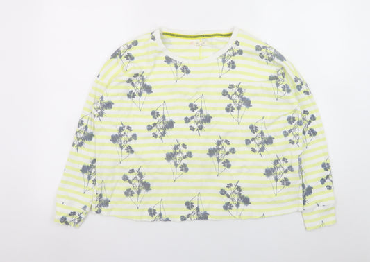 White Stuff Women's Yellow Floral Stripe Cotton Long Sleeve Top Size 14