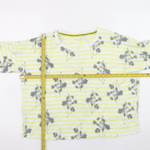 White Stuff Women's Yellow Floral Stripe Cotton Long Sleeve Top Size 14