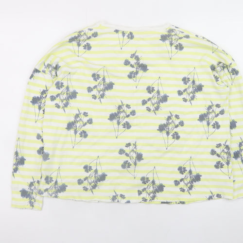 White Stuff Women's Yellow Floral Stripe Cotton Long Sleeve Top Size 14