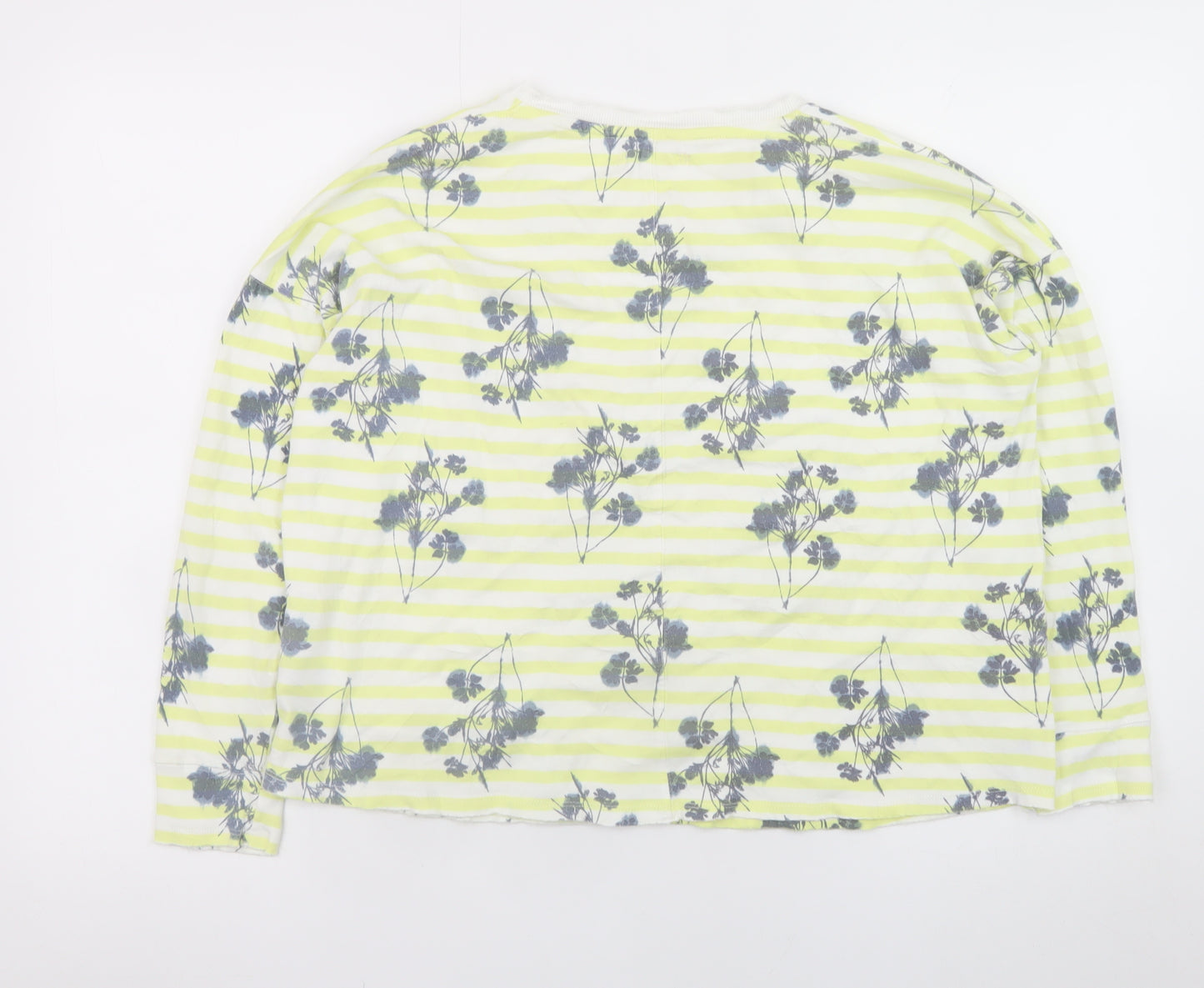 White Stuff Women's Yellow Floral Stripe Cotton Long Sleeve Top Size 14