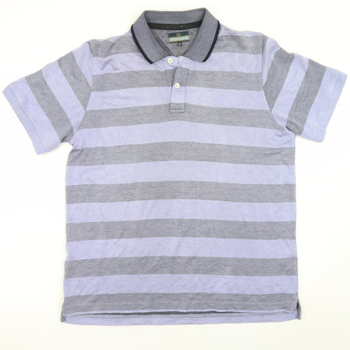 Lincoln Men's Blue Grey Striped Polo Shirt Size L Classic Fit