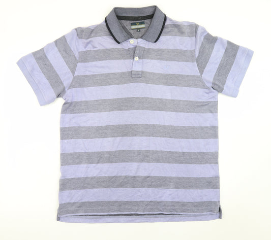 Lincoln Men's Blue Grey Striped Polo Shirt Size L Classic Fit