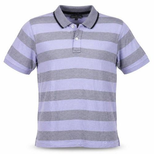 Lincoln Men's Blue Grey Striped Polo Shirt Size L Classic Fit