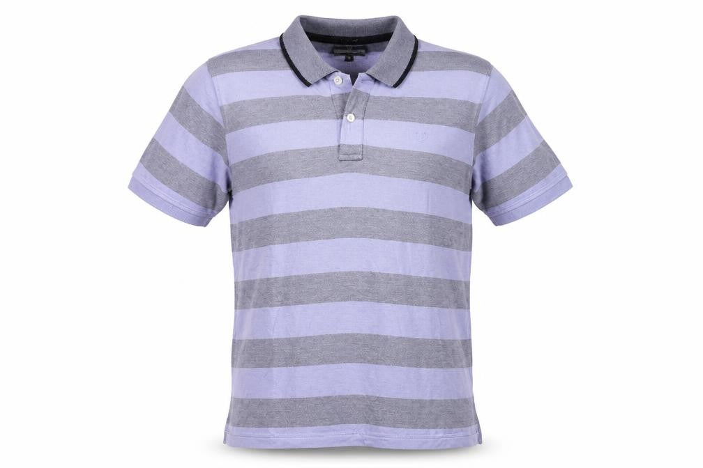 Lincoln Men's Blue Grey Striped Polo Shirt Size L Classic Fit
