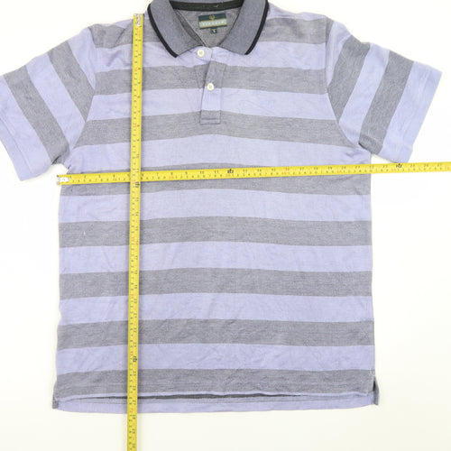 Lincoln Men's Blue Grey Striped Polo Shirt Size L Classic Fit