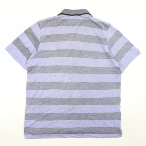 Lincoln Men's Blue Grey Striped Polo Shirt Size L Classic Fit