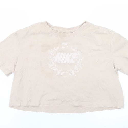 Nike Womens Beige Cropped T-Shirt M Short Sleeve 100% Cotton