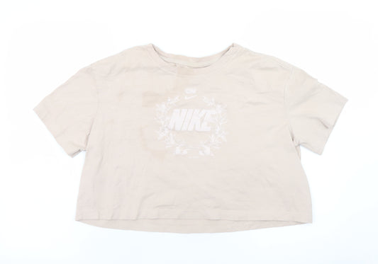 Nike Womens Beige Cropped T-Shirt M Short Sleeve 100% Cotton
