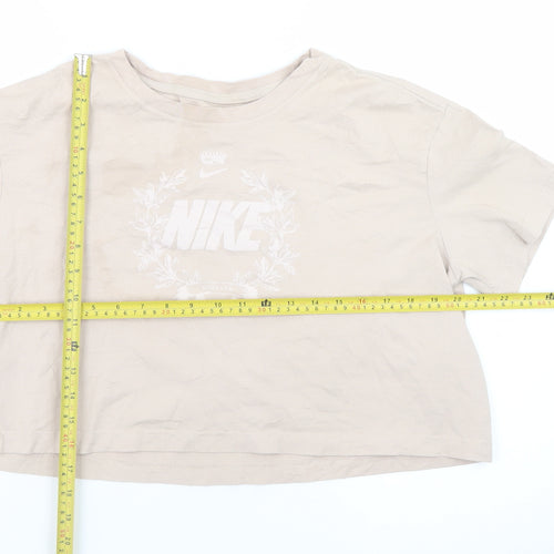 Nike Womens Beige Cropped T-Shirt M Short Sleeve 100% Cotton
