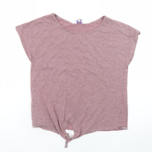 Brora Womens Red Striped Cotton Modal Tie Hem T-Shirt Size 10