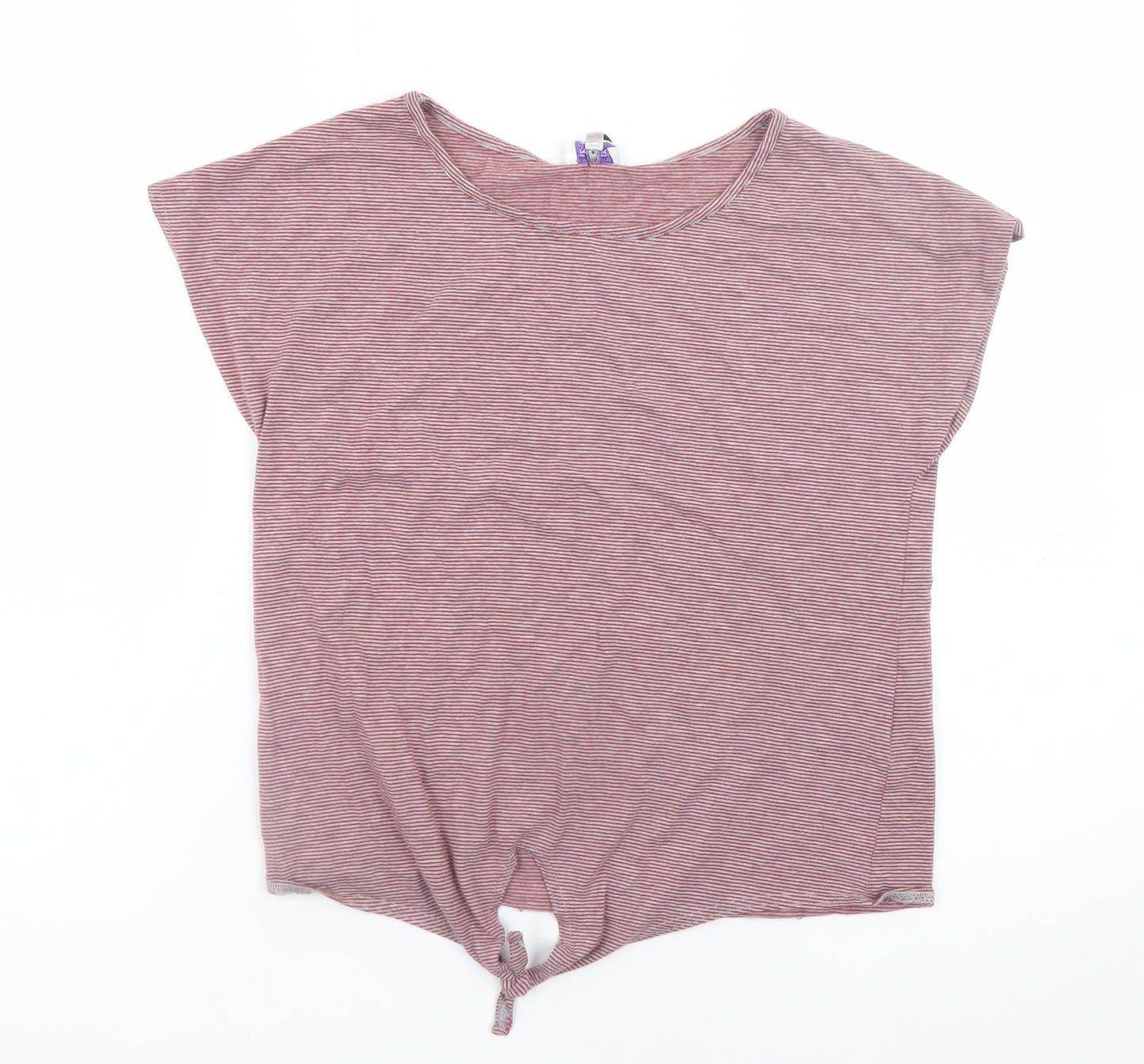 Brora Womens Red Striped Cotton Modal Tie Hem T-Shirt Size 10