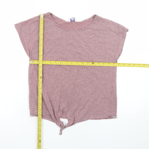 Brora Womens Red Striped Cotton Modal Tie Hem T-Shirt Size 10