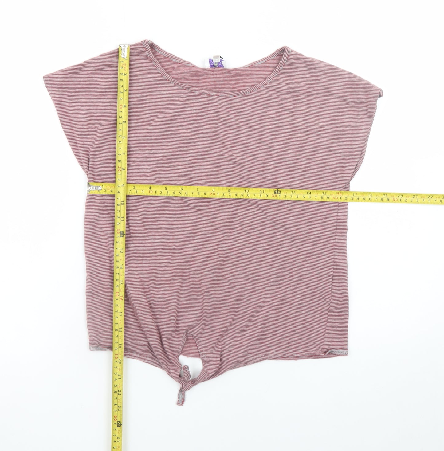 Brora Womens Red Striped Cotton Modal Tie Hem T-Shirt Size 10