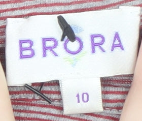 Brora Womens Red Striped Cotton Modal Tie Hem T-Shirt Size 10