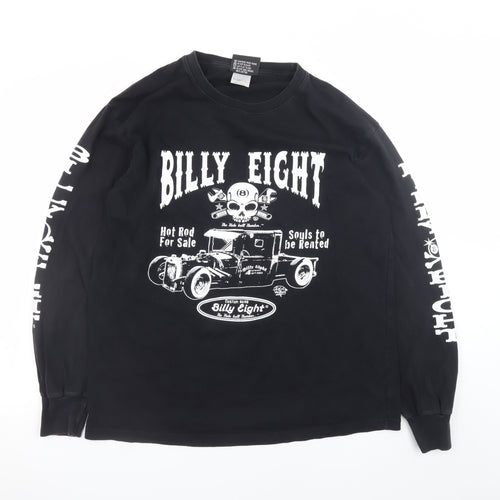 Billy Eight Men's Black Long Sleeve Biker Graphic T-Shirt L Gothic Rock