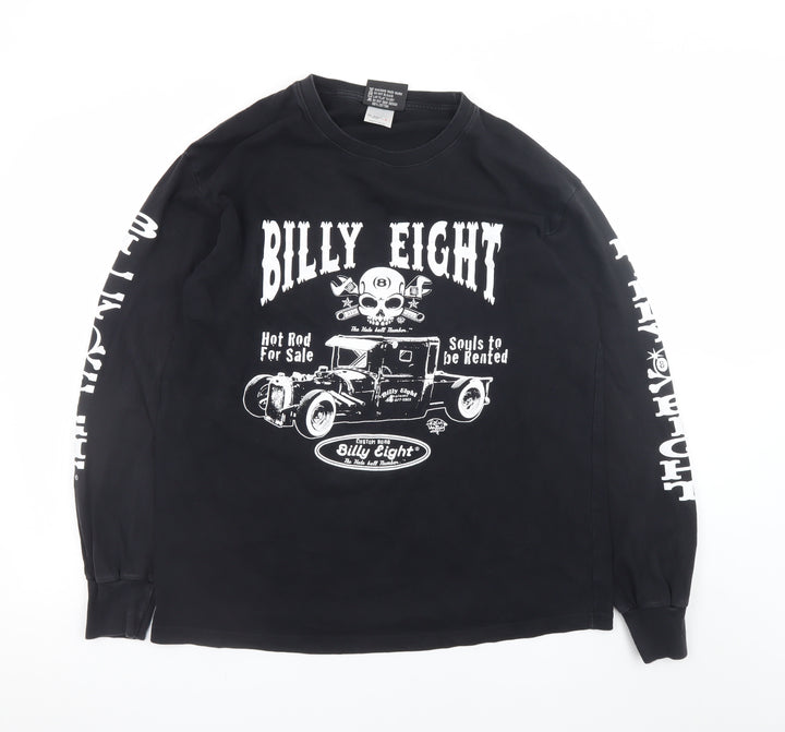 Billy Eight Men's Black Long Sleeve Biker Graphic T-Shirt L Gothic Rock