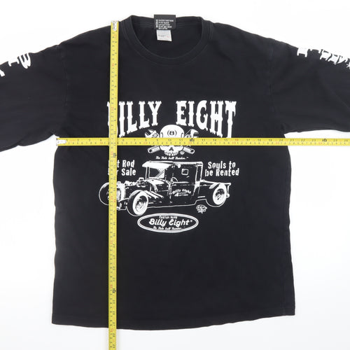 Billy Eight Men's Black Long Sleeve Biker Graphic T-Shirt L Gothic Rock