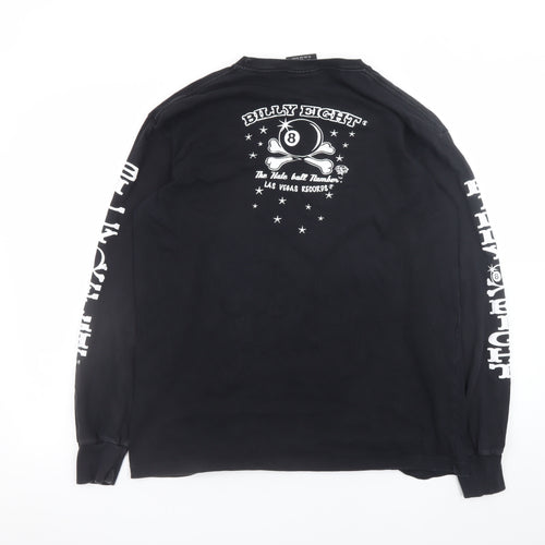 Billy Eight Men's Black Long Sleeve Biker Graphic T-Shirt L Gothic Rock