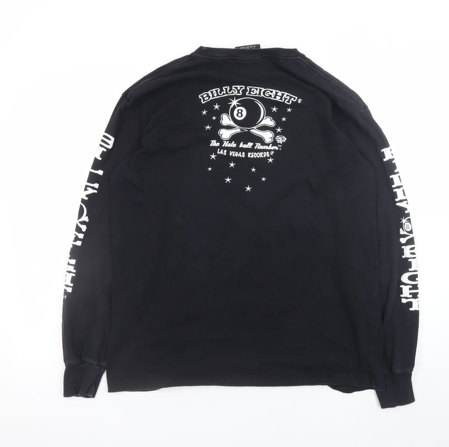 Billy Eight Men's Black Long Sleeve Biker Graphic T-Shirt L Gothic Rock