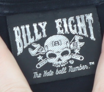 Billy Eight Men's Black Long Sleeve Biker Graphic T-Shirt L Gothic Rock