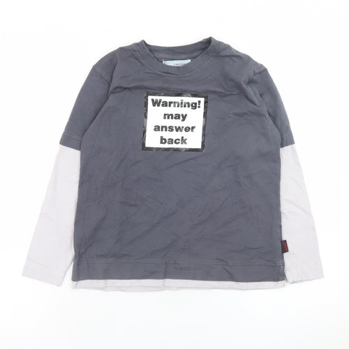 Red Herring Boys Grey Long Sleeve Warning Graphic T-Shirt 7-8 Years