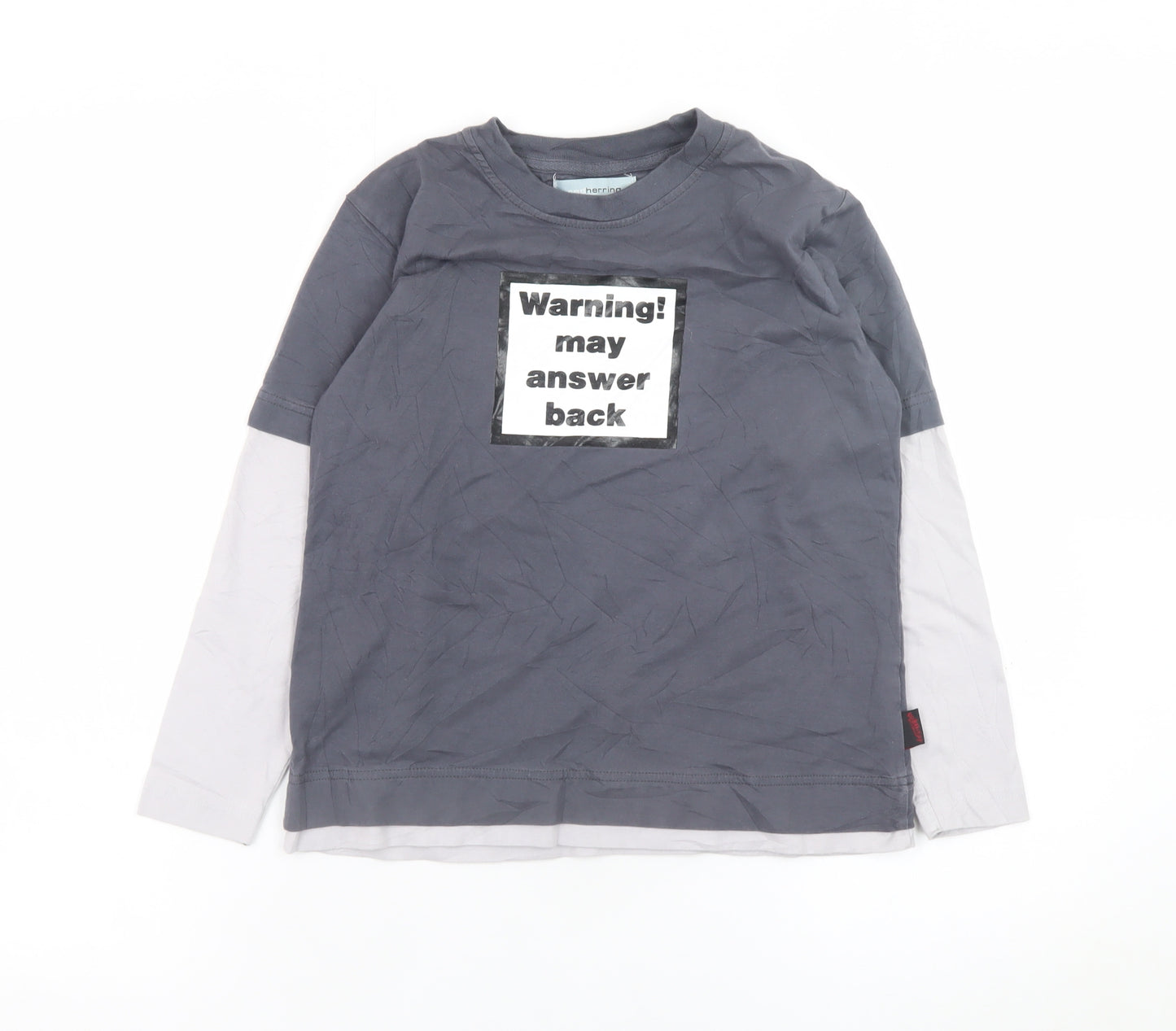 Red Herring Boys Grey Long Sleeve Warning Graphic T-Shirt 7-8 Years