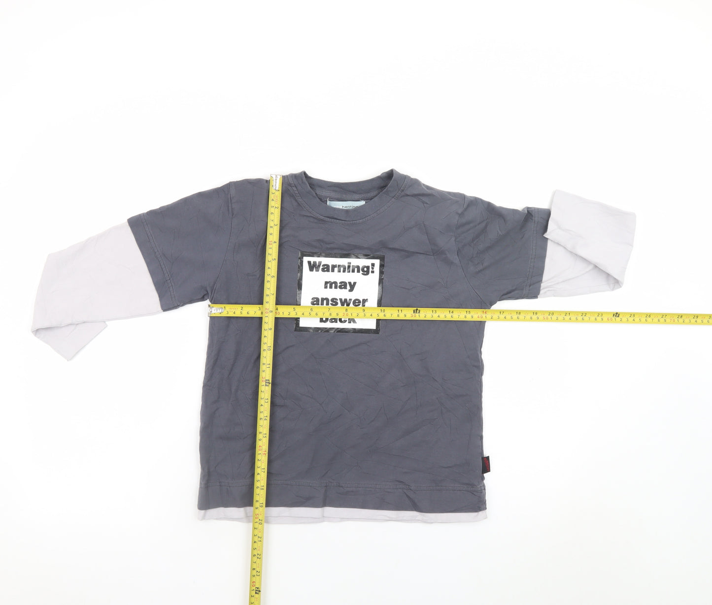 Red Herring Boys Grey Long Sleeve Warning Graphic T-Shirt 7-8 Years